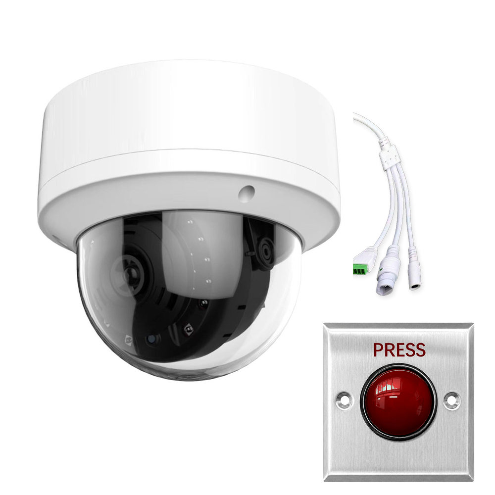 Panic Button Alarm IP Dome Camera with VMS Pop-up Video Recording for Bank Jewelry Store and Bus Security