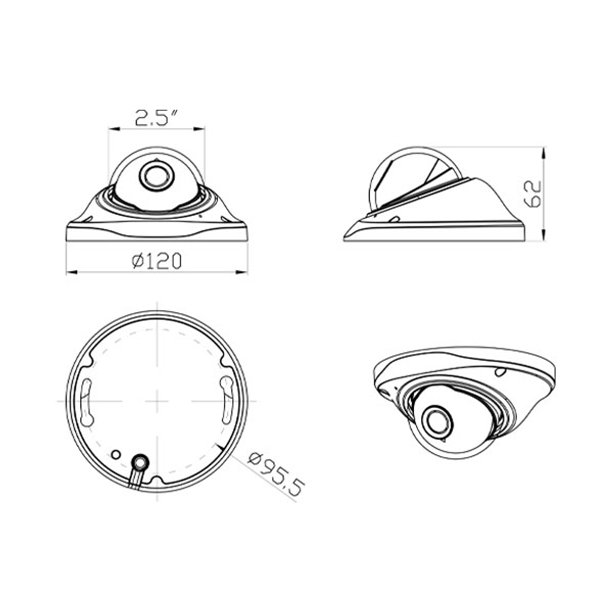 1080P 2Megapixel 1/2.7" CMOS Sensor Indoor Security Camera 3.6mm Lens with IR Cut Indoor Mini Dome Camera 12PCS Infrared LEDs