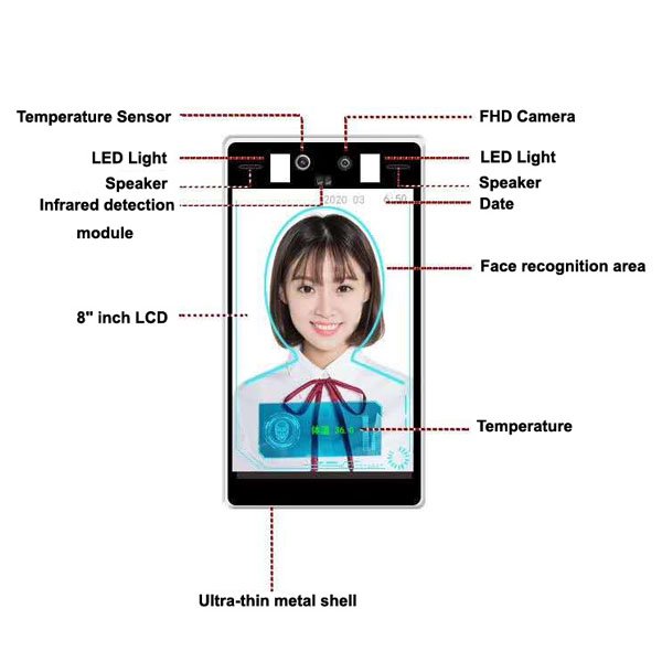 Face recognition and Temperature Detection AI Smart Camera With 8 Inch Lcd Screen