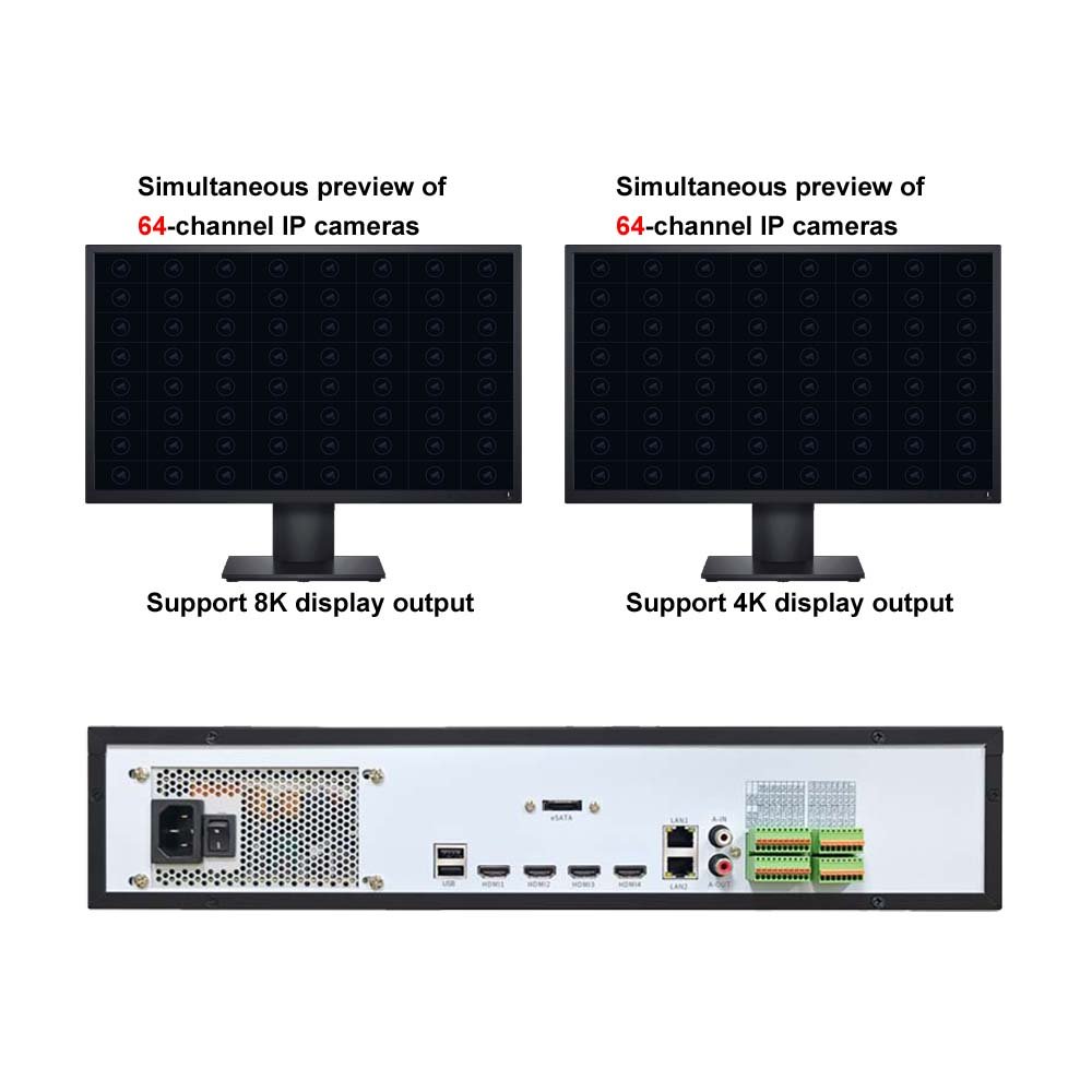 2U 128 CH 9HDD 8K H.265+ Intelligent Network Video Recorder With 4 HDMI Heterogeneous Outputs