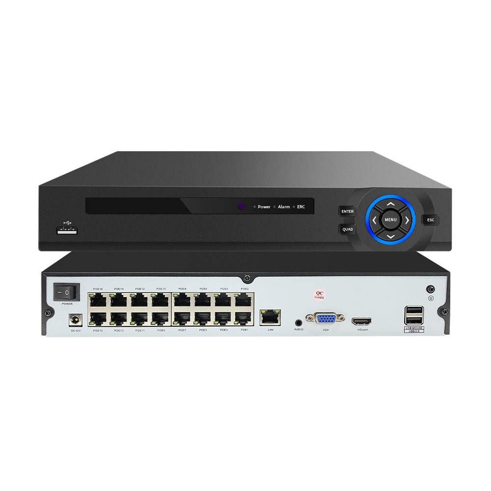 16 Channel 8MP 4K UHD H.265 Embedded Plug and Play PoE NVR With 16 Port PoE Switch DC48V Output