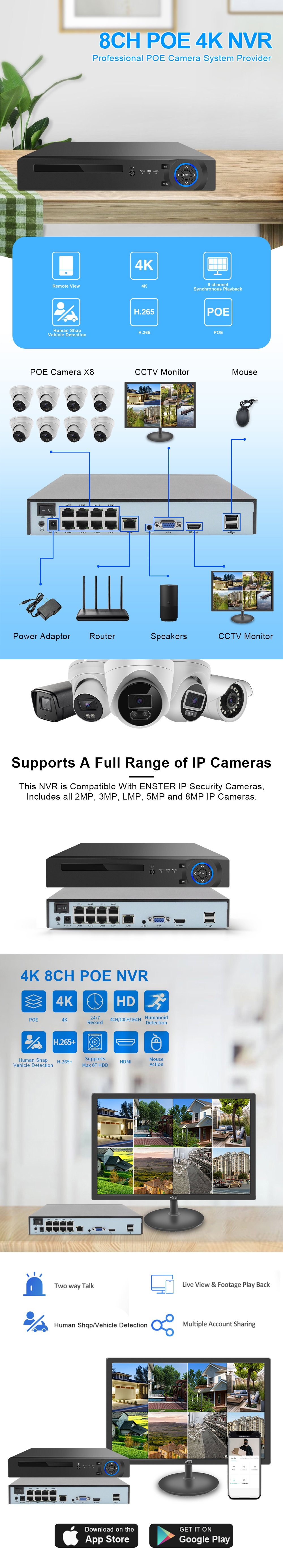 8CH 4K H.265 Plug and Play PoE NVR With 8 Port DC48V Output