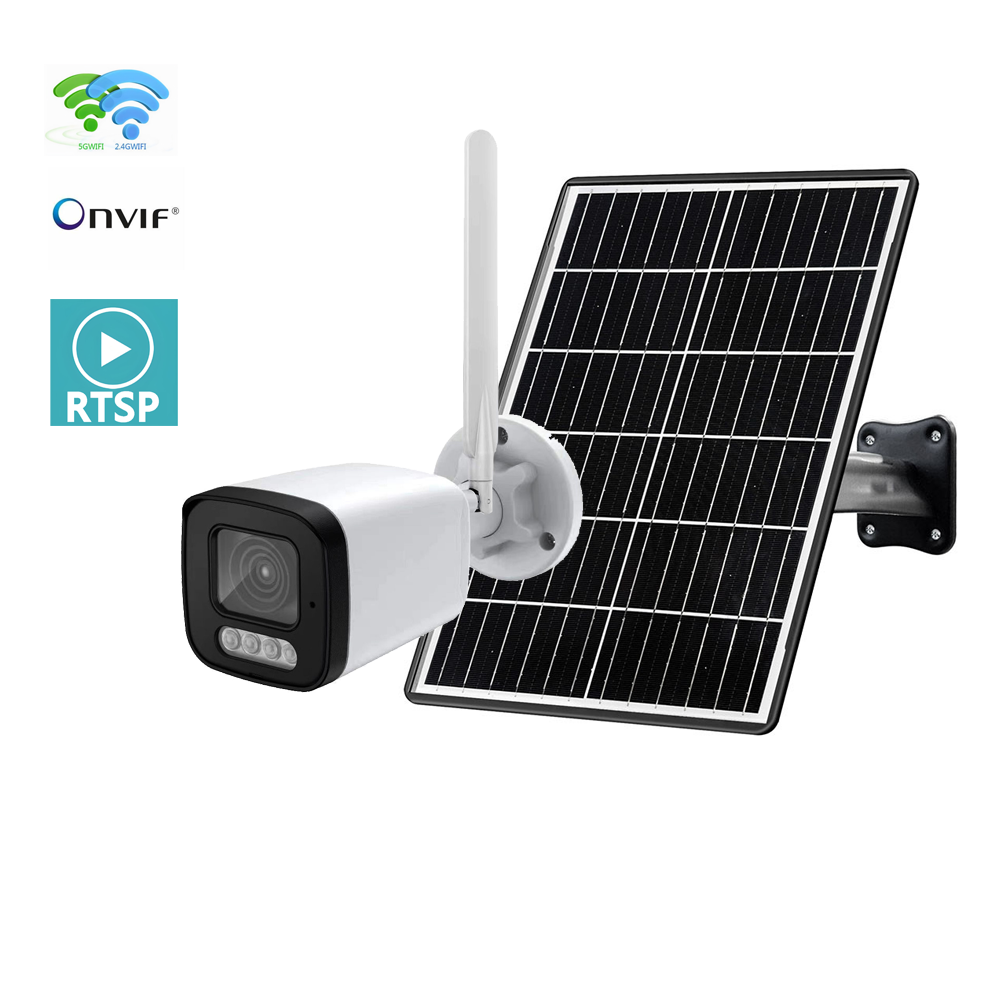 2.4GHZ 5.8GHZ Dual-band WIFI 4MP Outdoor Solar Powered Bullet IP Camera,Support ONVIF RTSP Connet to NVR