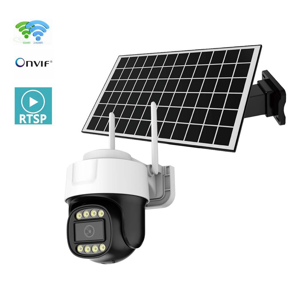 7*24 Recorded 2.4GHZ 5.8GHZ Dual-band Solar Powered ONVIF WIFI PTZ IP Camera