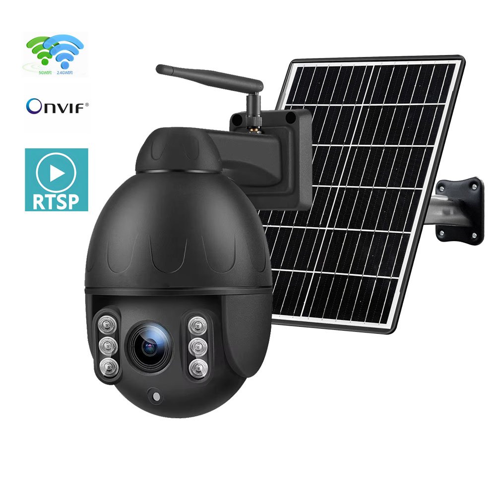 7*24 Recorded 2.4GHZ 5.8GHZ Dual-band Solar Powered ONVIF RTSP WIFI PTZ IP Camera