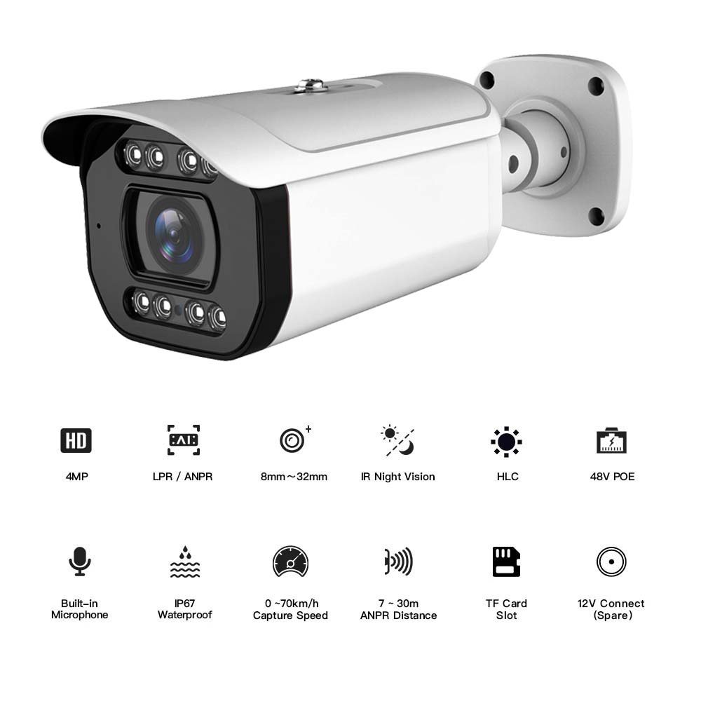 4MP LPR ANPR Camera License Automatic Number Plate Recognition Car Vehicle POE IP Camera System Parking Lot Road