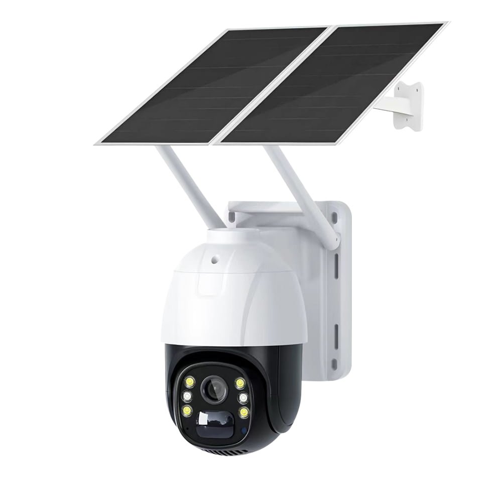 Outdoor Pan Tilt Dual Solar Powered Wireless 4G LTE Sim Card Security Camera