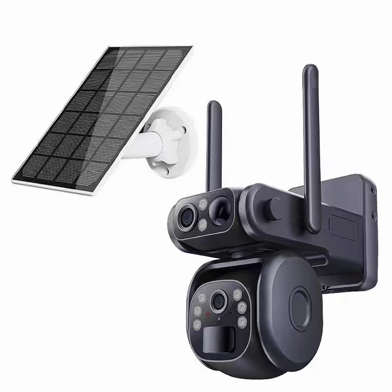 High Quality Dual Lens Wireless Outdoor Solar Powered  4G  Night Vision PTZ Dome Camera