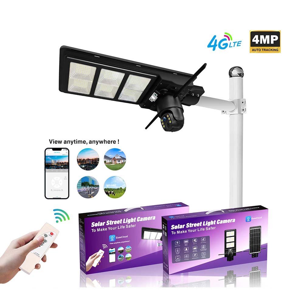 outdoor PTZ 4g sim card solar camera street light with Two way audio