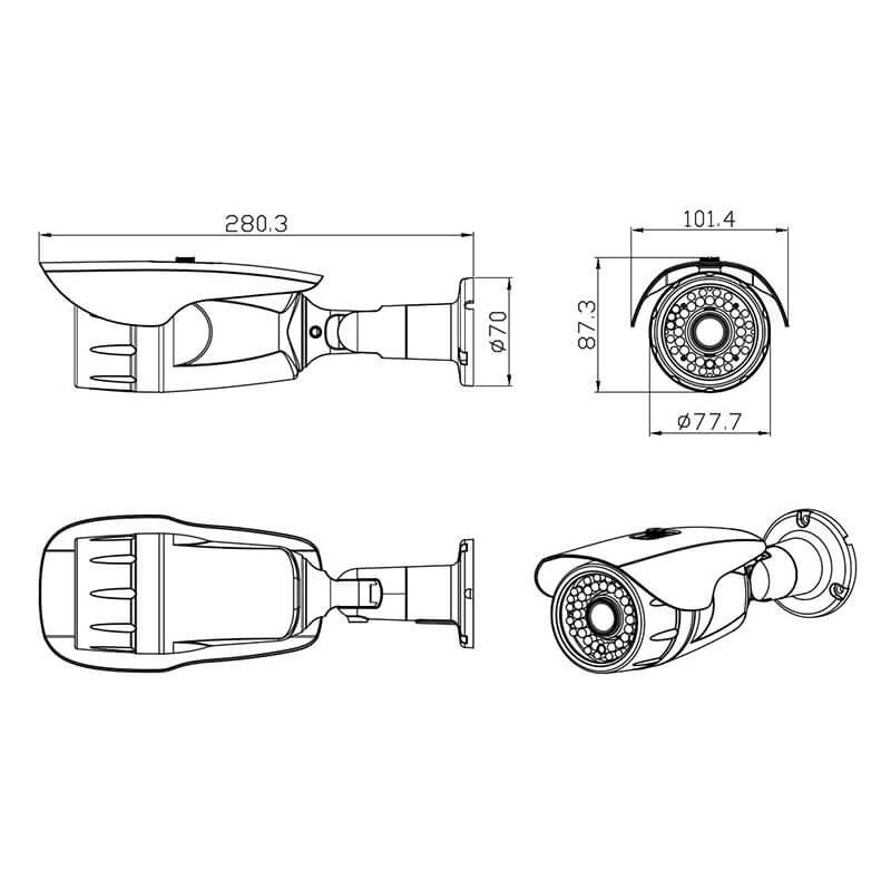 Wired Bullet type Megapixel Outdoor IP Camera Onvif Camera