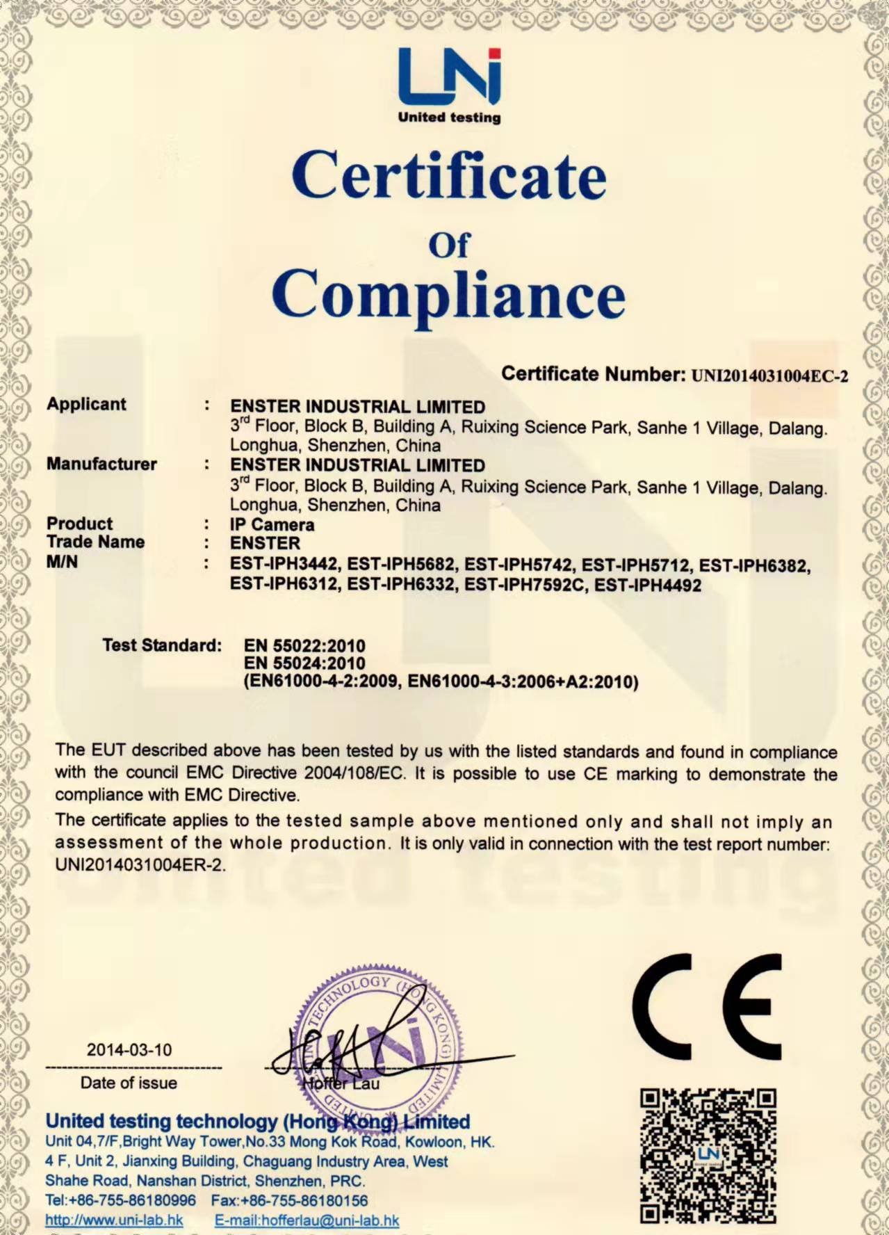 ENSTER certificate 1