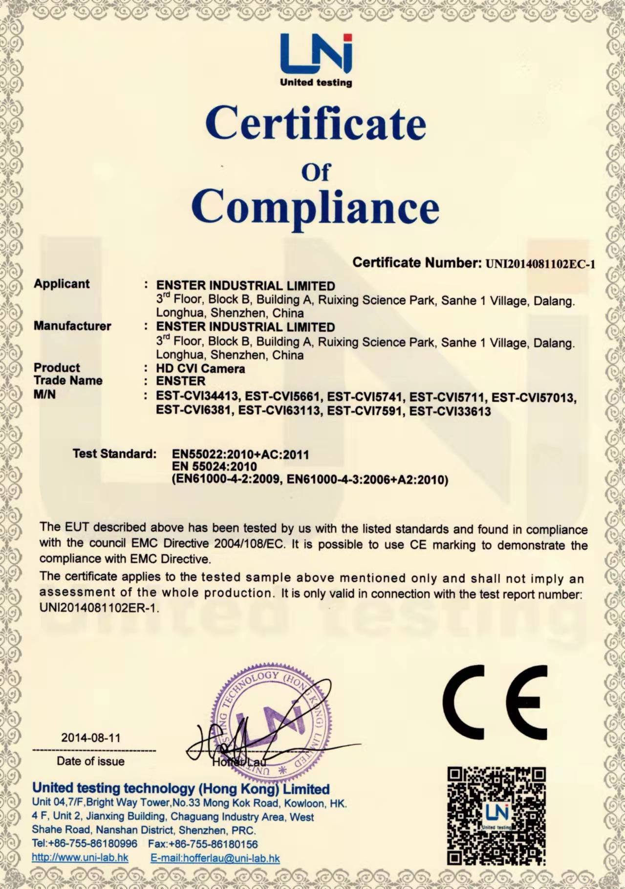 ENSTER certificate 2