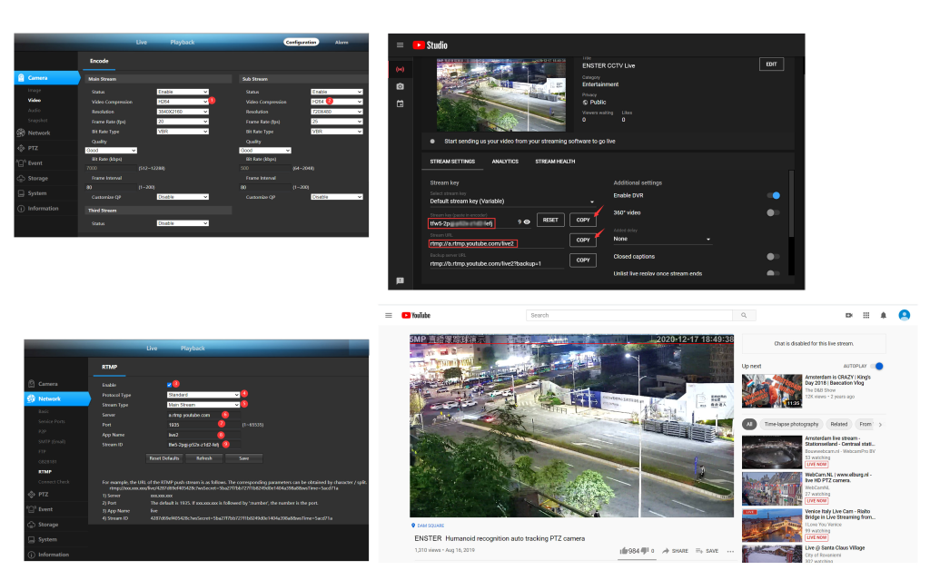 How to set the RTMP protocol of ENSTER IP camera for live streaming on YouTube