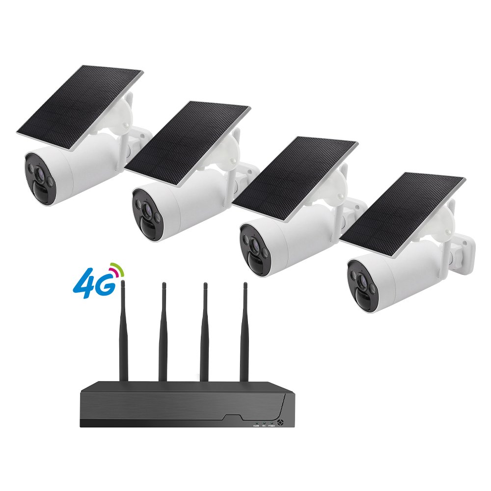 4G SIM Card Wireless NVR Camera Kit With 4 Waterproof Ip66 Solar Wifi Cameras