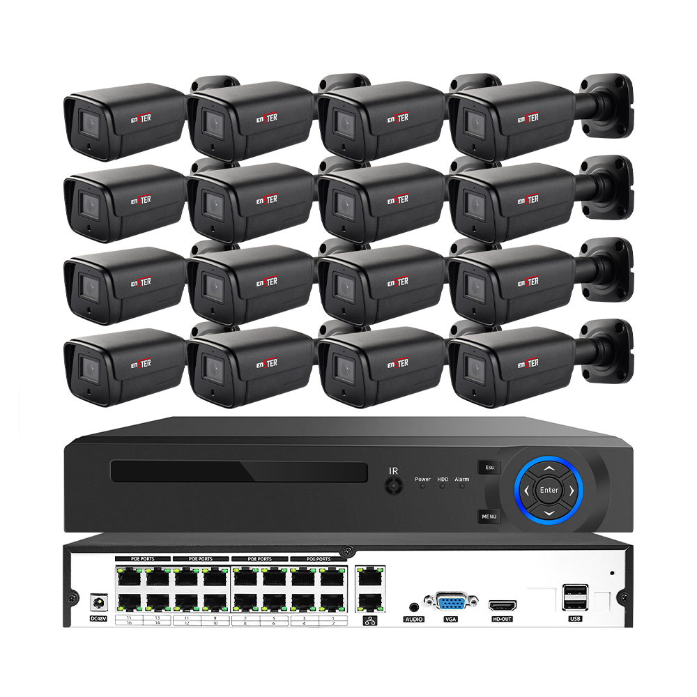 Outdoor 16CH 5MP Wire POE Black Bullet IP Camera System Kit