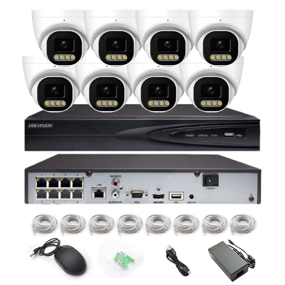 Hikvision NVR CCTV Kit, 8 x 8MP Outdoor Turret ColorVu AI Camera