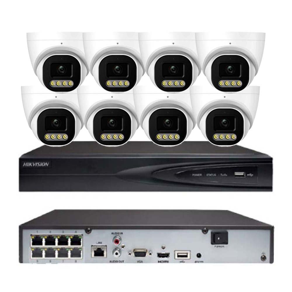 Hikvision NVR CCTV Kit, 8 x 8MP Outdoor Turret ColorVu AI Camera