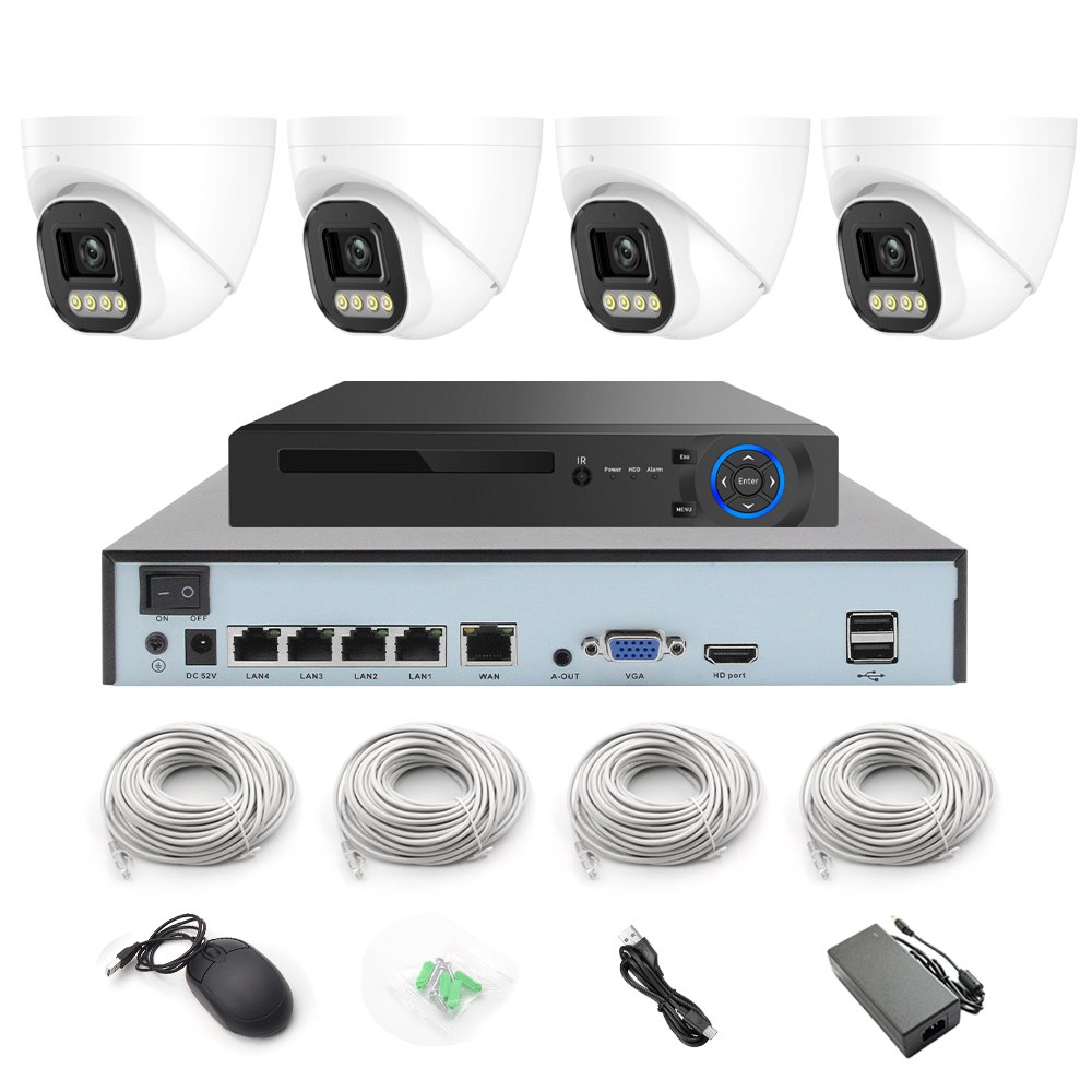 4ch Outdoor Turret ColorVu POE AI Camera CCTV System