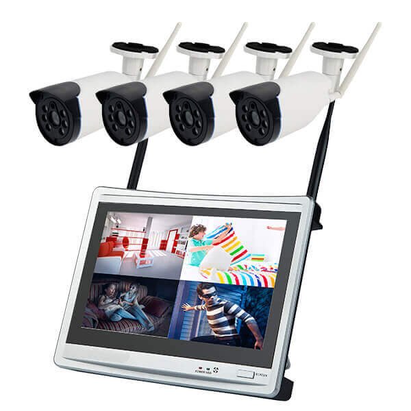 4CH Wireless NVR Kit CCTV 12.5 inch LCD Monitor Wireless Home Outdoor Wifi Security Camera System