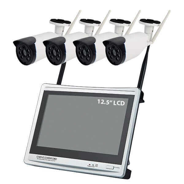4CH Wireless NVR Kit CCTV 12.5 inch LCD Monitor Wireless Home Outdoor Wifi Security Camera System