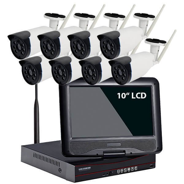 10" inch LCD Screen 15M IR Distance Wireless Nvr Kit 8CH Wifi Cctv Camera Fixed Lens Bullet Camera