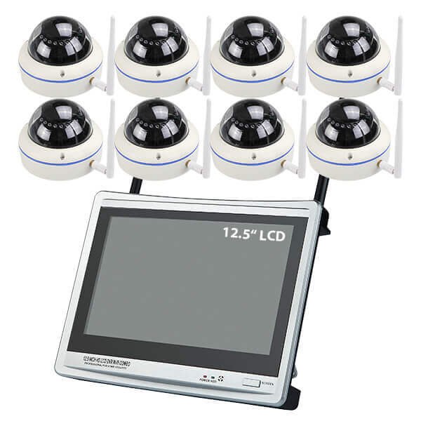 12.5" LCD screen Monitor 8CH wireless NVR waterproof outdoor smart home CCTV security systems Wifi Camera Kit