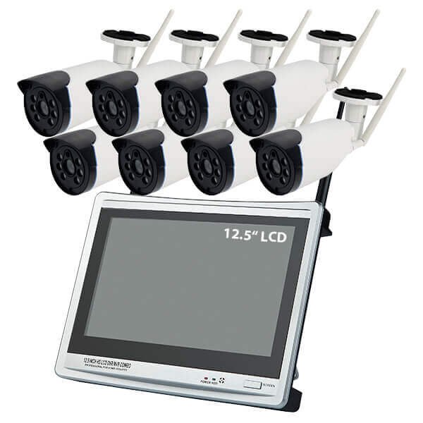 8CH Wireless NVR Kit CCTV 12.5 inch LCD Monitor Wireless Home Outdoor Wifi Security Camera System