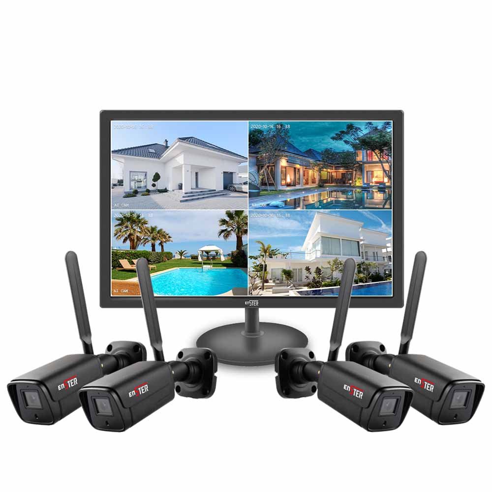 4 Channel Home Security 3MP Wireless Camera Kit with 19 Inch LCD Monitor
