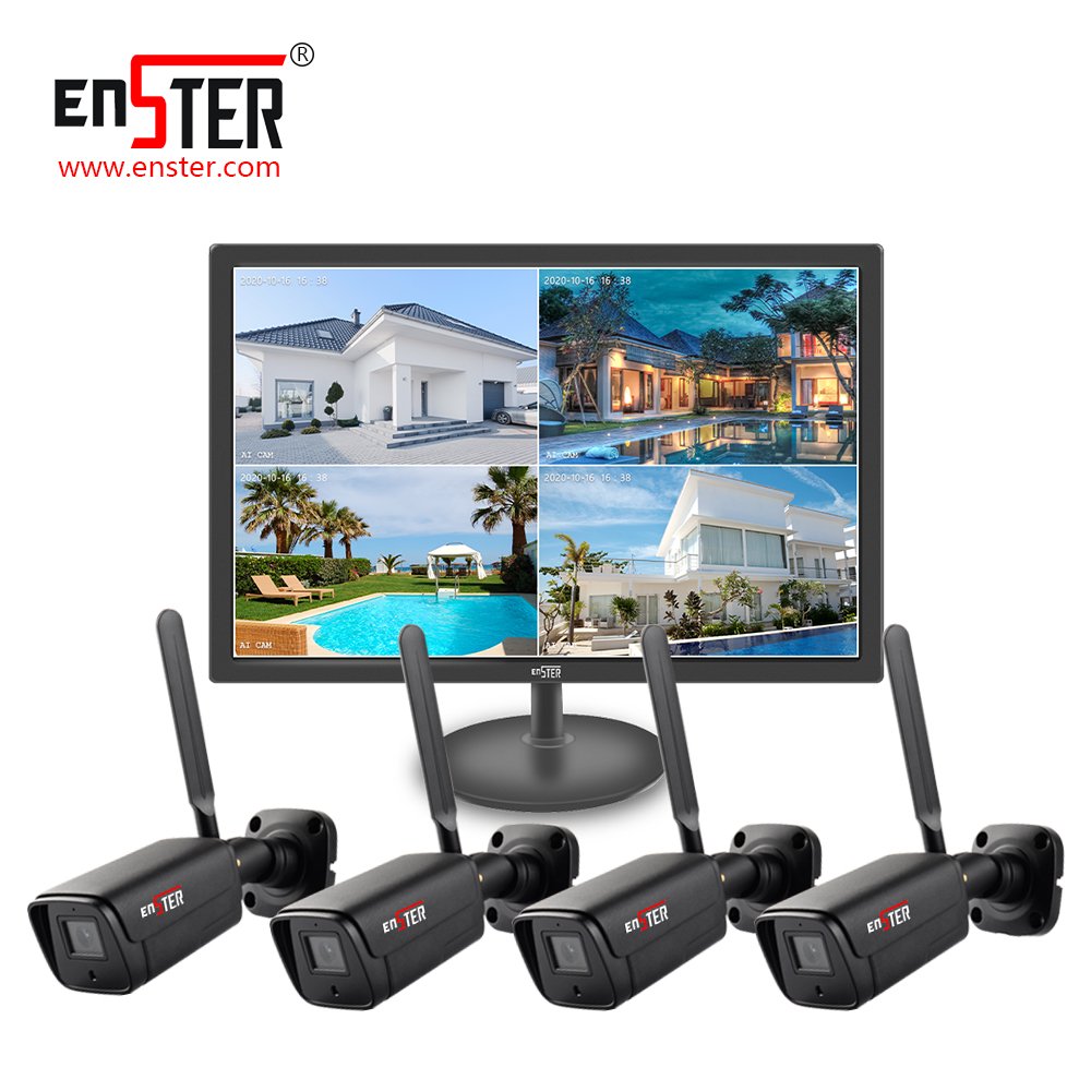 4 Channel Home Security 3MP Wireless Camera Kit with 19 Inch LCD Monitor