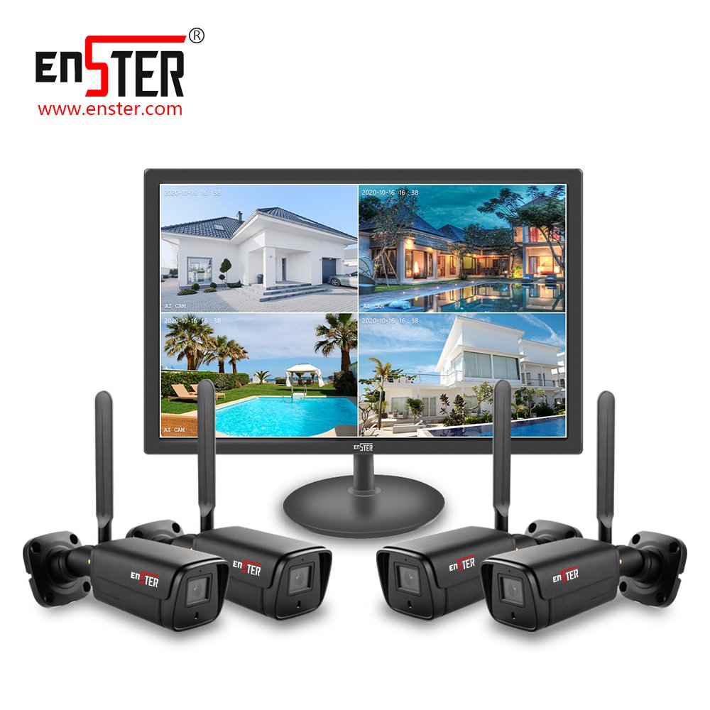 4 Channel Home Security 3MP Wireless Camera Kit with 19 Inch LCD Monitor
