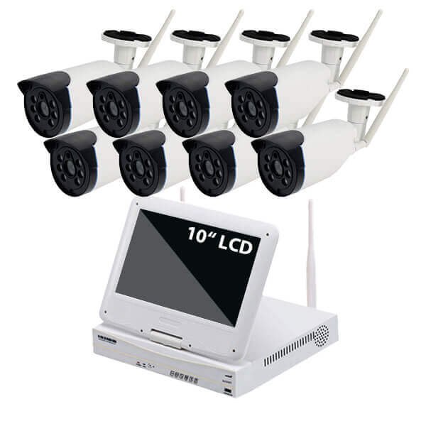 10" inch LCD Screen 15M IR Distance Wireless Nvr Kit 8CH Wifi Cctv Camera Fixed Lens Bullet Camera