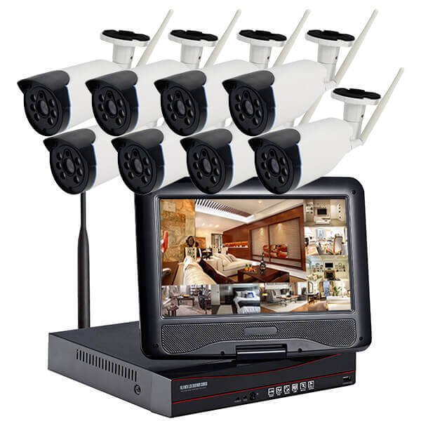 10" inch LCD Screen 15M IR Distance Wireless Nvr Kit 8CH Wifi Cctv Camera Fixed Lens Bullet Camera