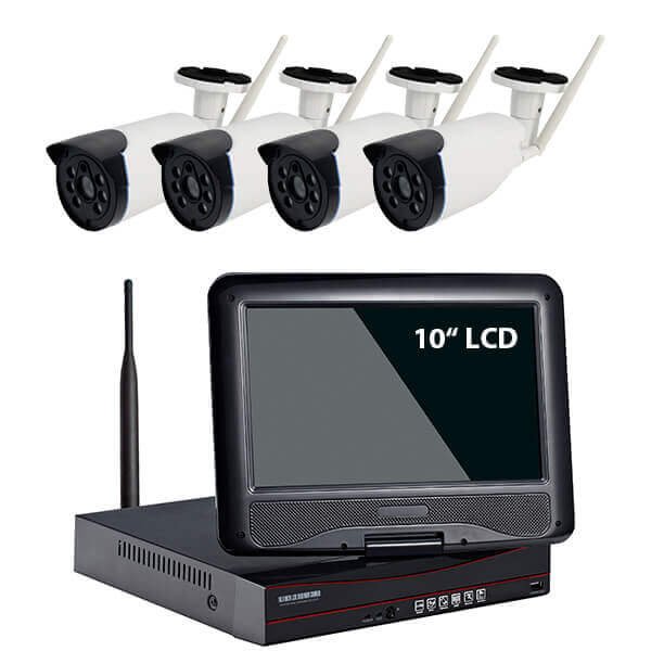 10" inch LCD Screen 15M IR Distance Wireless Nvr Kit 4CH Wifi Cctv Camera Fixed Lens Bullet Camera