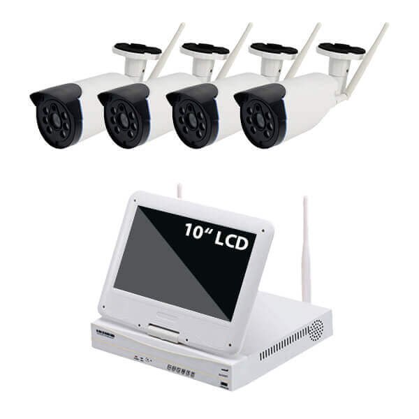 10" inch LCD Screen 15M IR Distance Wireless Nvr Kit 4CH Wifi Cctv Camera Fixed Lens Bullet Camera